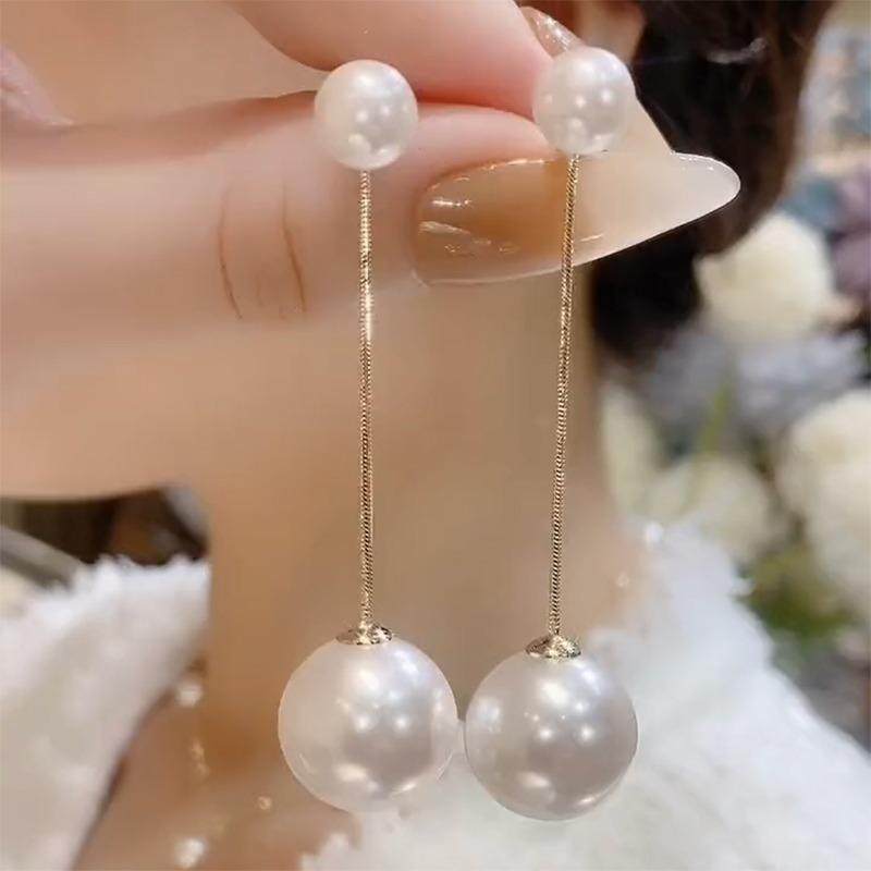纯银耳钉2025年新款潮流苏珍珠白色耳环长款波西米亚耳坠网红简约,淘宝优惠券,粉丝福利购,淘宝优惠卷