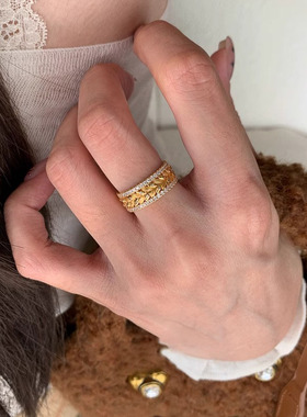 金色麦穗戒指女中古小众设计轻奢