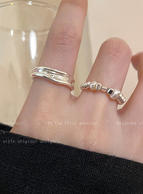 小众设计轻奢高级感珠珠银色戒指