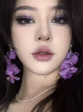 度假风海边拍照紫色花瓣长款耳钉