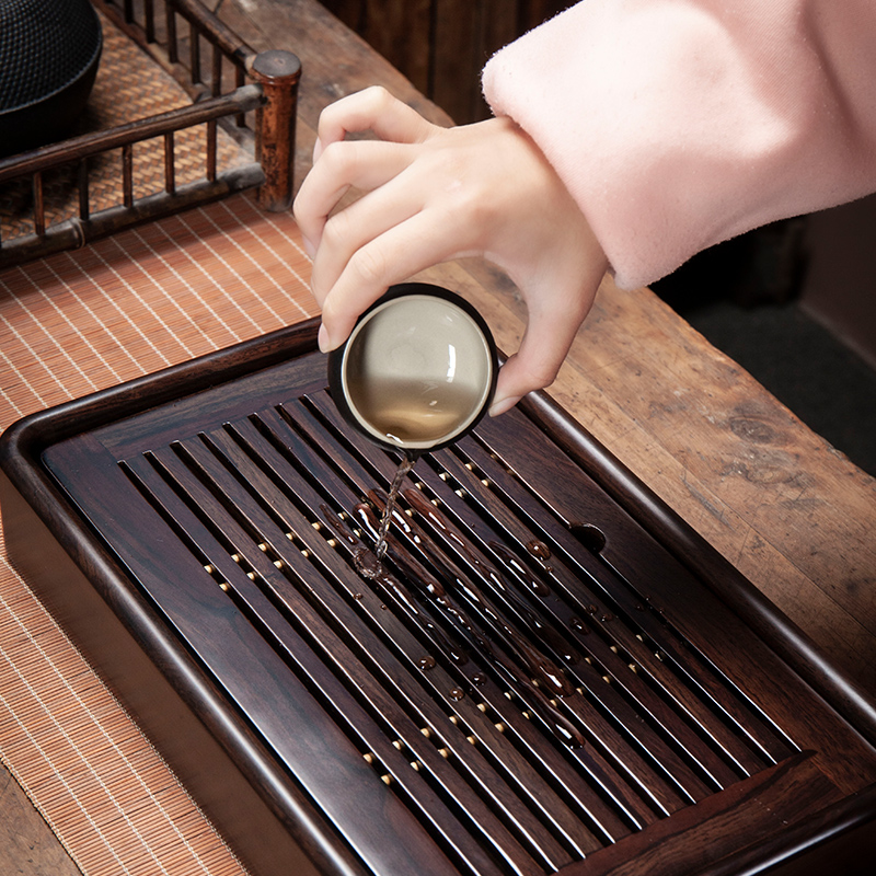 黑檀木实木茶盘茶台茶海家用简约办公室盛水蓄水小型茶台干泡托盘 - 图2