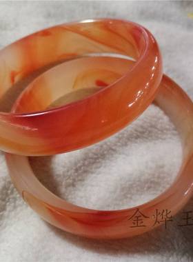 宽版琉璃红色玛瑙仿玉石手镯金丝戈壁镯10元模式展会厂价