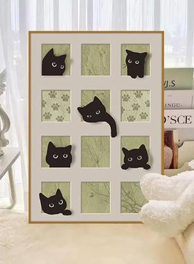 温馨小房间布置可爱猫咪客厅电视柜落地画摆画沙发背景墙装饰画