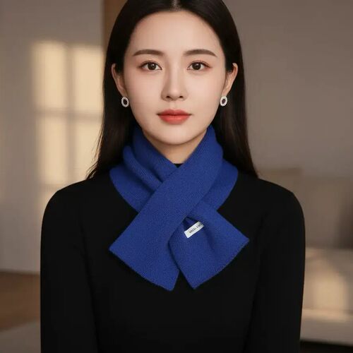 2025新款冬季围巾羊毛针织防寒保暖护颈脖套时尚百搭交叉护脖围巾 - 图0