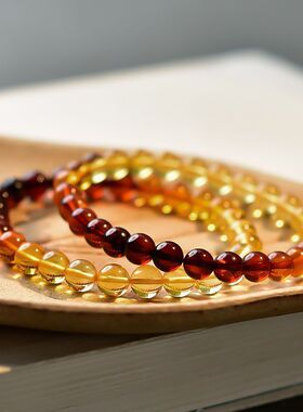 天然彩虹琥珀手串金珀渐变色珠宝饰品单圈