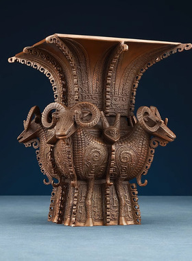 铜欣祥紫铜四羊方尊摆件家居办公室中式装饰工艺品经典文创礼品