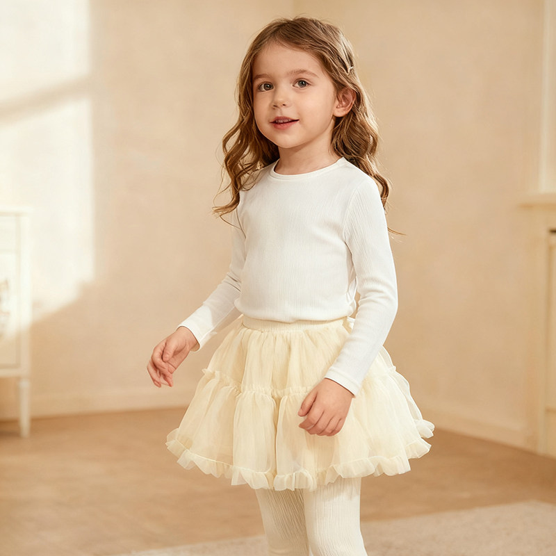 Quincy Mae纱裙假两件打底裤针织百搭女童裤子加绒网纱长裤外穿,淘宝优惠券,粉丝福利购,淘宝优惠卷