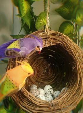 鸟窝鸟巢小鸟用品鸟笼装饰手工草编户外田园仿真装饰品农家乐挂件