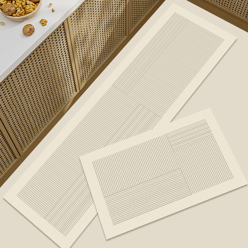 科技皮厨房地垫可擦免洗吸水吸油耐脏长条地毯侘寂风家用防滑脚垫 - 图0