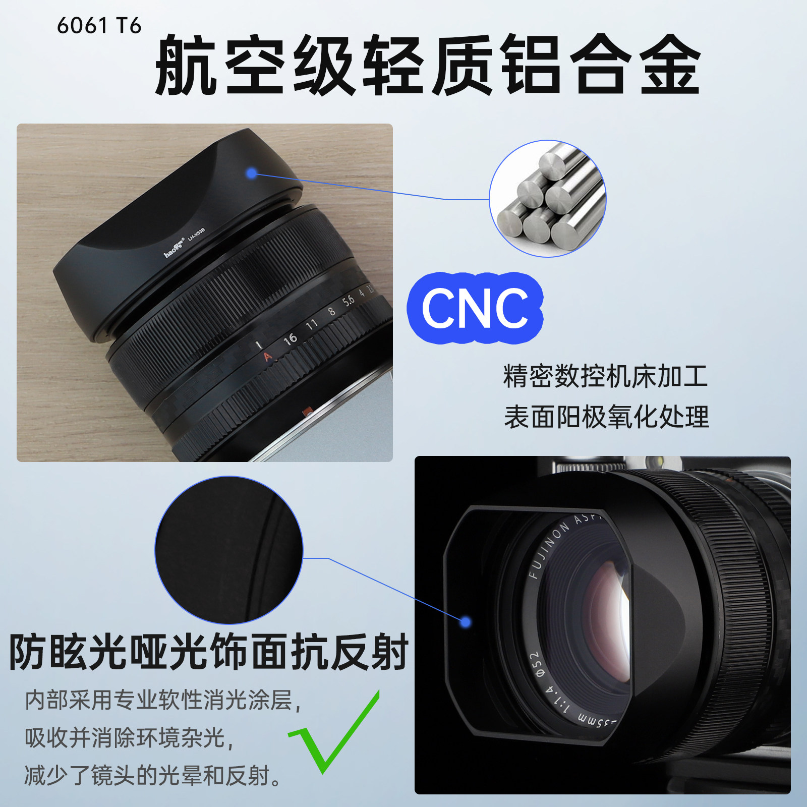 号歌新款方形金属遮光罩适用于富士XF35mmF1.4 R镜头XF18mm F2 R配金属盖Xpro3XE4XT50XT4XT5相机配件复古风 - 图0