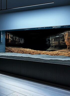 5d立体高清图水族箱溪流缸造景装饰壁画新款峡谷黑色鱼缸背景贴纸