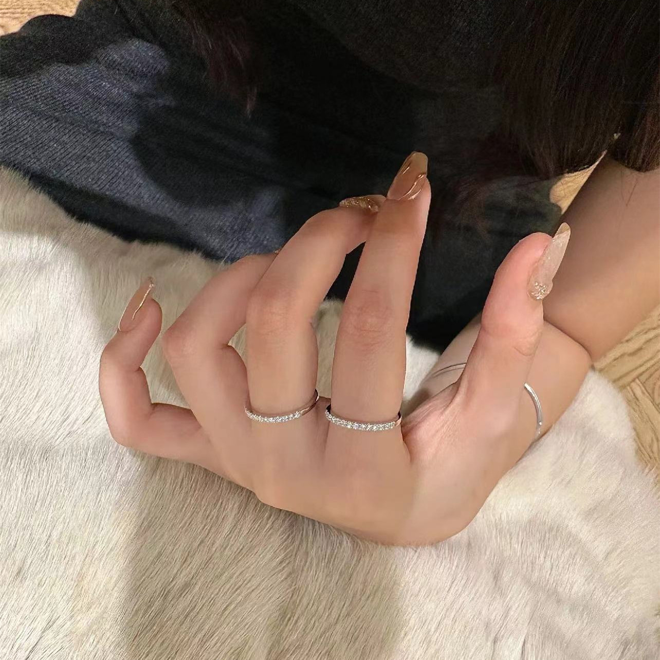 Modern Sacred Jewelry S925 sterling silver half plain half row diamond ring
