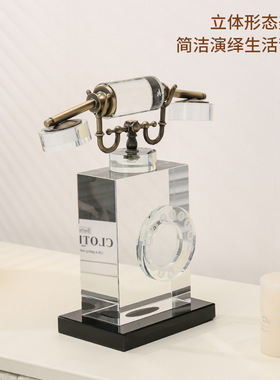 跨境轻奢复古透明水晶电话工艺品高级感创意家居艺术装饰摆件