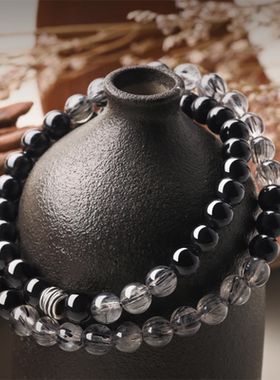 天然黑曜石手串黑发晶水晶手链