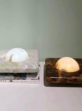 现代轻奢云石金属皮质小夜灯样板间软装饰品装饰摆件