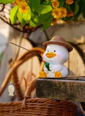 可爱小鸭子钓鱼水族箱假山流水古法鱼缸造景装饰花园盆栽景观摆件