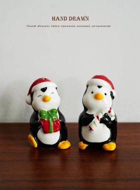 耶诞小礼物 出口欧式覆古手绘动物造型陶瓷耶诞节桌面调味瓶摆件