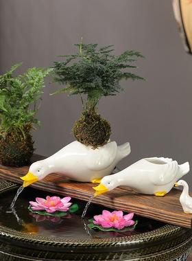 过滤器DIY生态鱼缸陶瓷开口流水循环配件庭院绿化植物景观可爱的