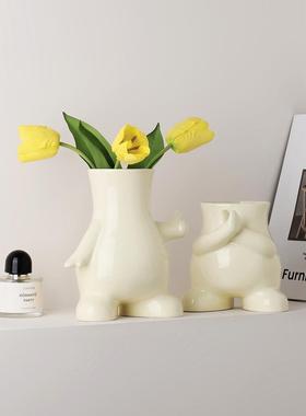 纯手工制作的小陶瓷花瓶装饰品客厅餐桌郁金香人造花干花插花家庭
