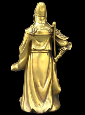 纯铜财神爷关公摆件 手托元宝武财神关二爷像 家居办公室装饰品