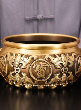 大小号八福黄铜聚宝盆摆件家用办公室装饰品招财进宝开业乔迁礼品