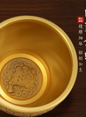 黄铜米缸聚财招财进宝百福缸办公室玄关家居摆件大号聚宝盆存钱罐