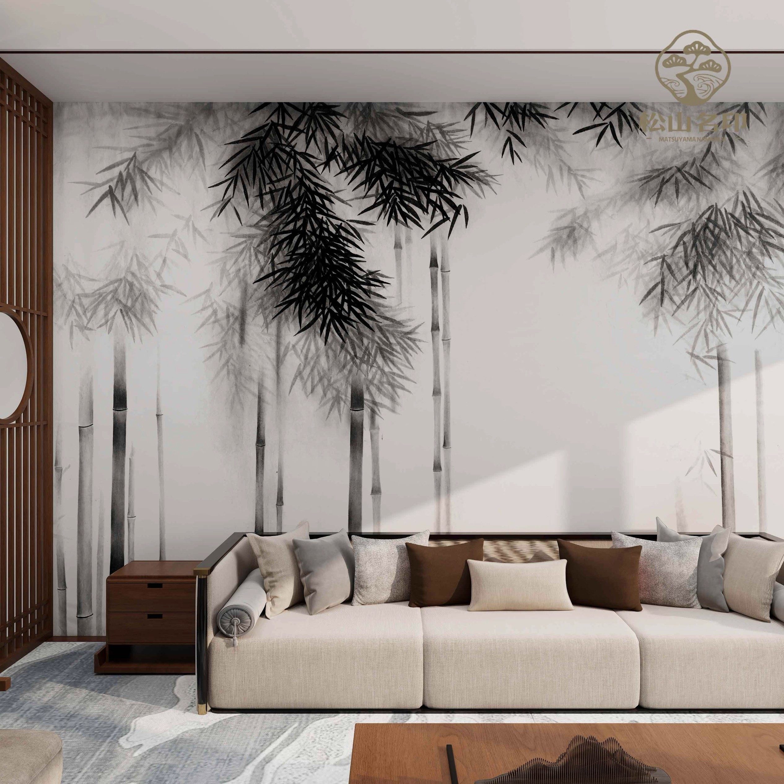 宋氏美学简中复古水墨竹子书房客厅背景壁纸壁布名宿酒店定制壁画,淘宝优惠券,粉丝福利购,淘宝优惠卷