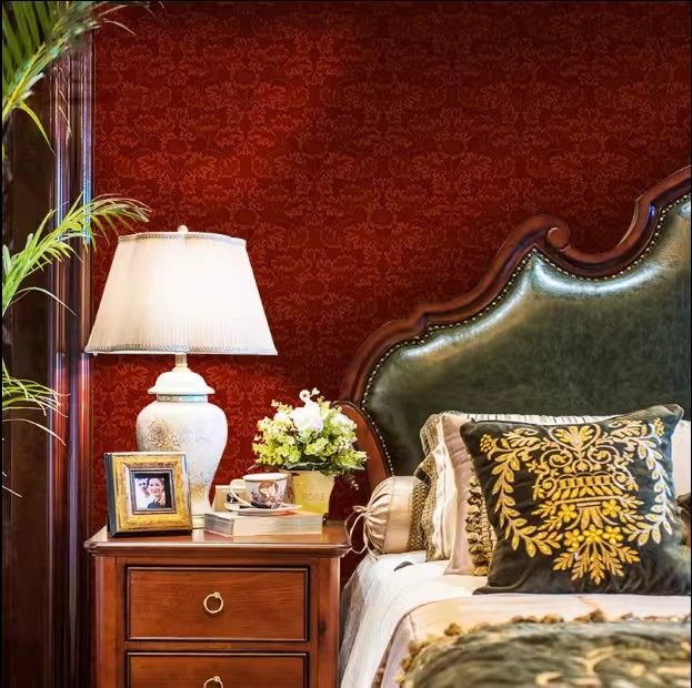 酒红色风格壁纸法式复古墙纸轻奢卧室欧式电视背景定制壁画3D墙布,淘宝优惠券,粉丝福利购,淘宝优惠卷