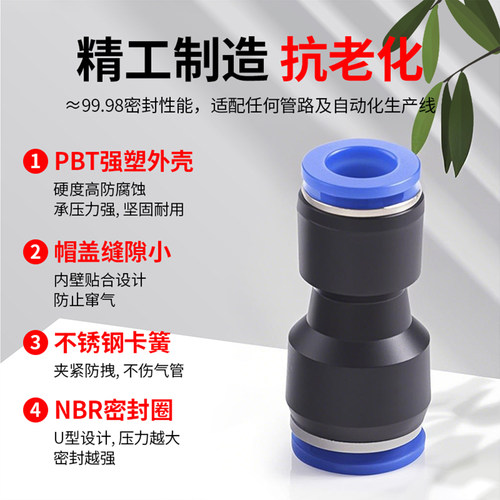 科西达 气动快速接头PU直通气管8接头快插4PG6气泵配件大小头变径 - 图0