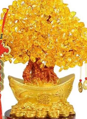 diy水晶摇钱发财树招财摆件金黄酒柜装饰品客厅乔迁办公开业礼品