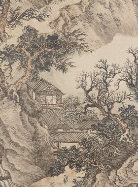 清 王翚 仙山楼阁图 四王工笔写意建筑山水画微喷装饰画学习画稿