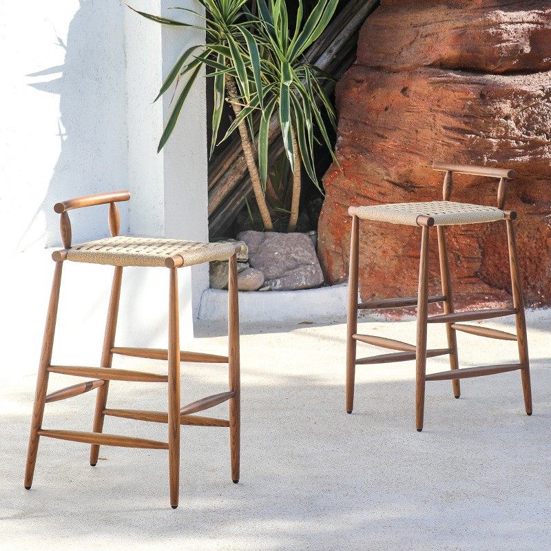 户外实木吧椅庭院吧台椅子柚木藤编吧椅民宿室外高脚凳,淘宝优惠券,粉丝福利购,淘宝优惠卷