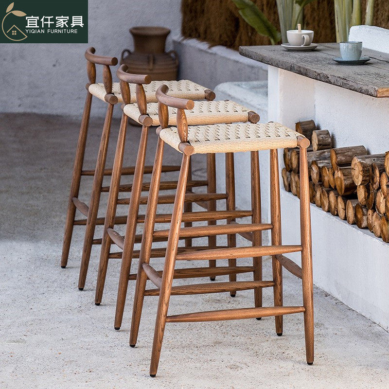 户外实木吧椅庭院吧台椅子柚木藤编吧椅民宿室外高脚凳,淘宝优惠券,粉丝福利购,淘宝优惠卷