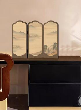 中古风桌面小屏风摆件创意入户玄关边柜电视柜摆画茶室酒店装饰