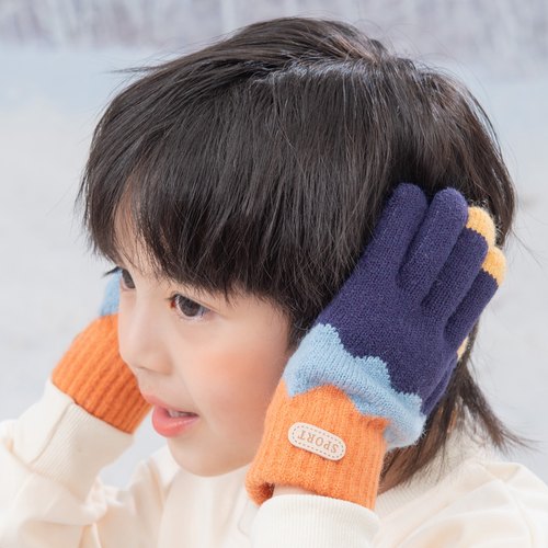 儿童手套男童五指冬季保暖毛线针织分指时尚男孩小学生冬天加绒厚 - 图2