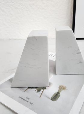 现代轻奢简约天然大理石几何创意书档软装摆设样板间书房书立架摆