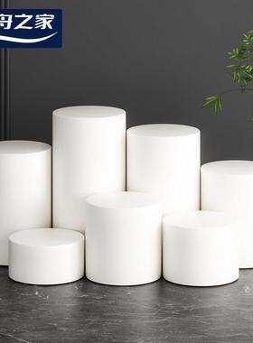 展示台模特圆形柱墩子橱窗摆台白色木质地台高低展台架柜装饰