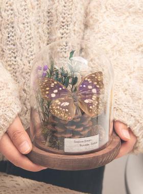 玻璃罩紫色真蝴蝶生元素手工标体本微46988景观摆件送女日礼物高