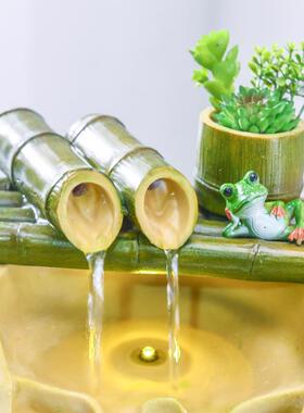 竹子喷泉流水摆件循环水水客厅办29620桌面招财风轮装饰礼开公店