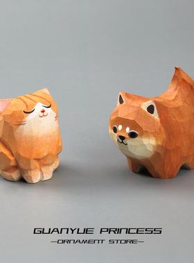 小狗柴犬橘猫迷手木雕饰品桌摆件可爱生日礼91802物小物品木头你