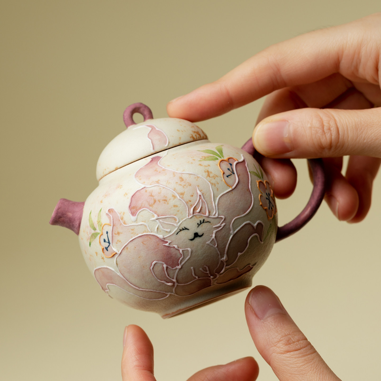 里作纯手绘九尾仙狐茶壶火石红功夫茶具泡茶壶家用陶瓷仙女泡茶器,淘宝优惠券,粉丝福利购,淘宝优惠卷