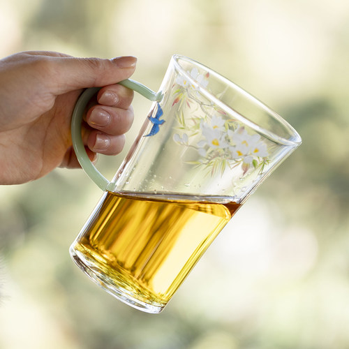 里作 高端精致透明玻璃水杯燕归来个人专用茶杯办公杯马克杯单杯 - 图1