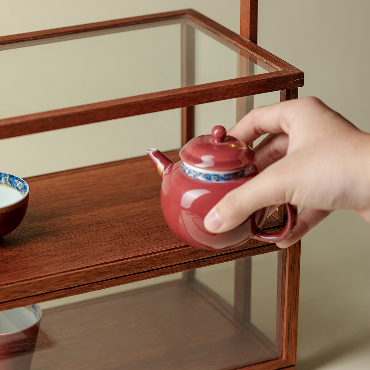 里作 新中式花梨木双层玻璃收纳柜茶杯茶壶陈列展示柜茶具收纳架,淘宝优惠券,粉丝福利购,淘宝优惠卷