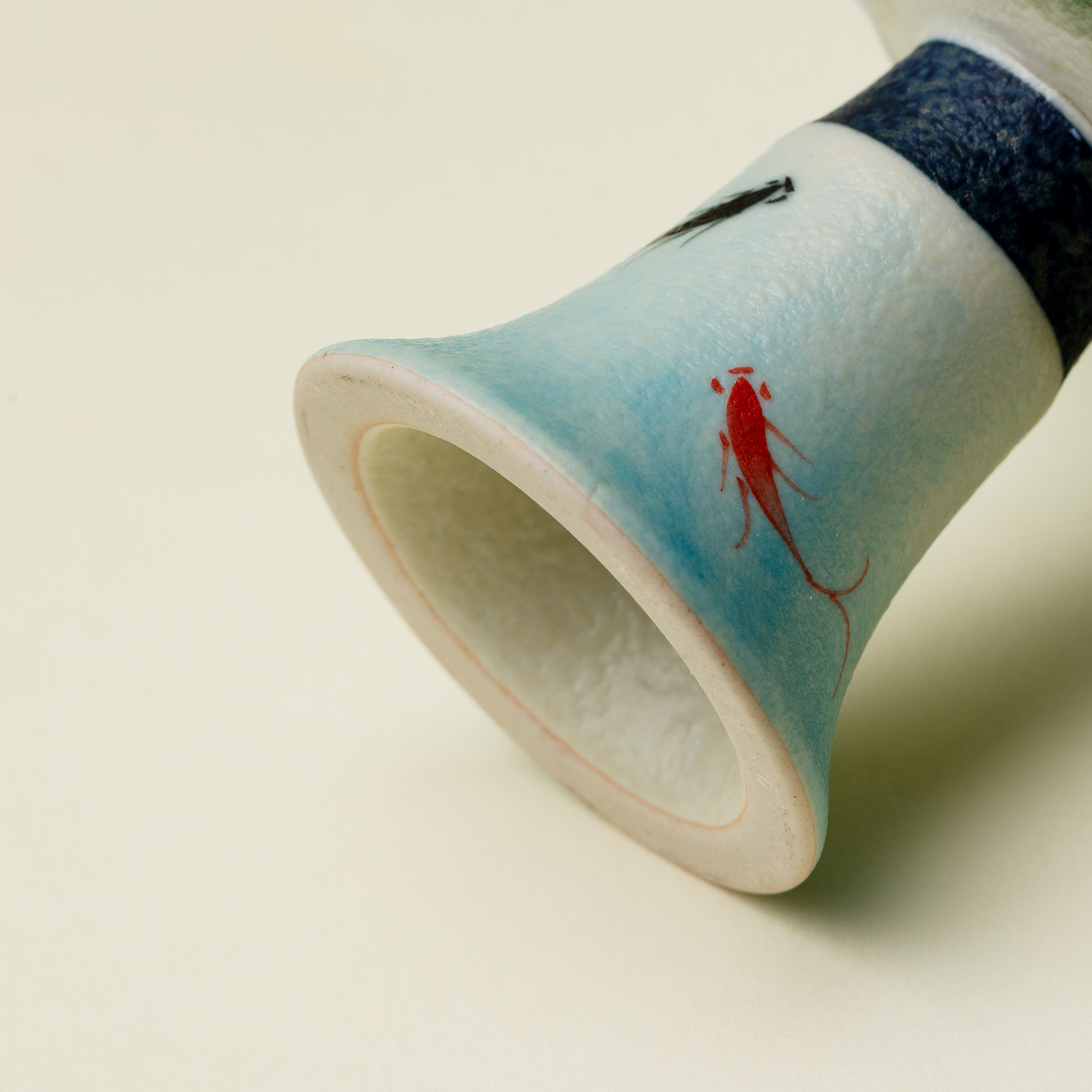 里作 手绘蓝汀粉莲仿宋高足主人杯焦糖釉复古茶盏茶杯釉下彩茶具 - 图0