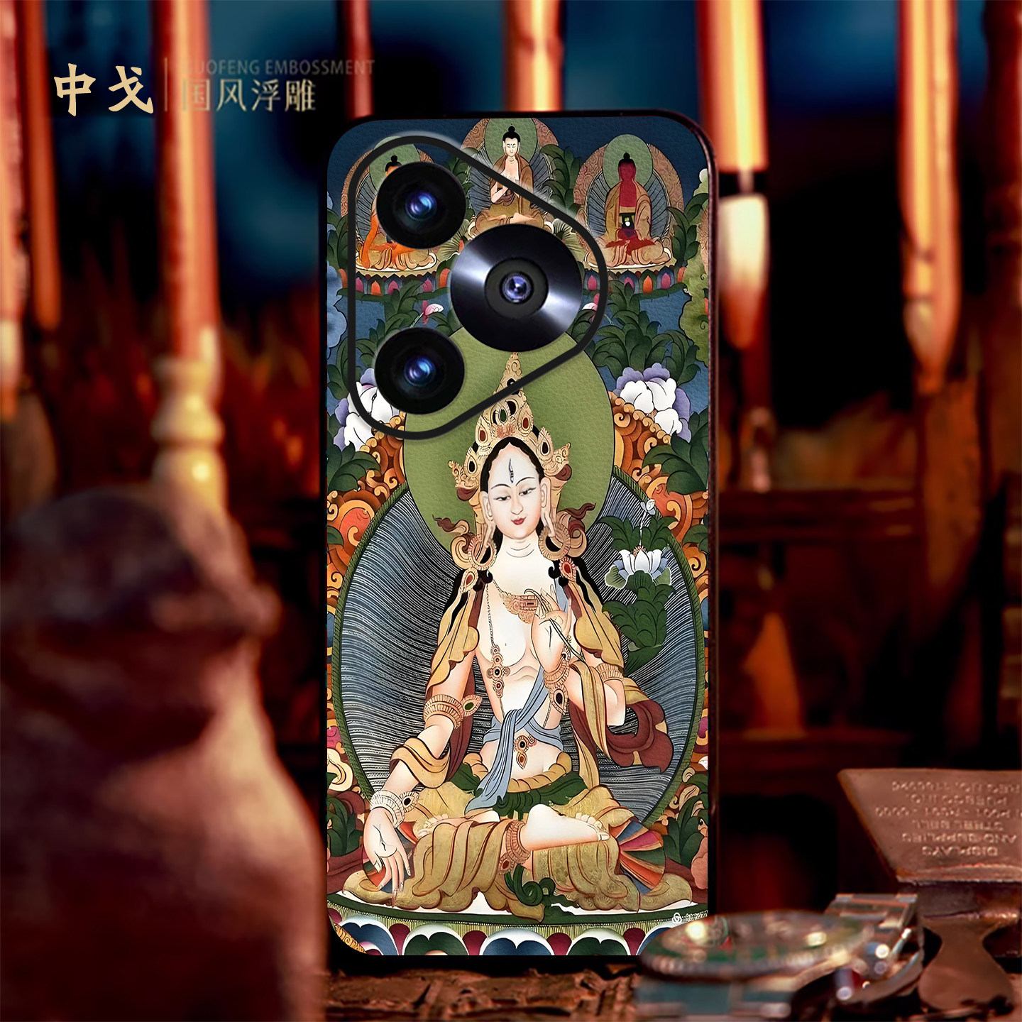 立体浮雕白母度适用华为pura80ultra手机壳pura70pro新款P60唐卡P50pro民族风nova14pro荣耀magic70pro保护套 - 图0