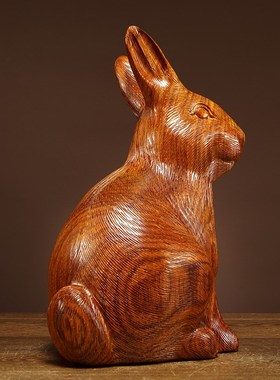 花梨木雕兔子摆件实木动物工艺礼品摆饰家居客厅电视柜装饰摆设生