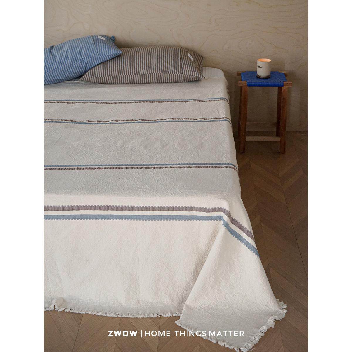 造卧zwow法式中古风高级感肌理色织全棉床盖夏被毯盖毯沙发毯条纹,淘宝优惠券,粉丝福利购,淘宝优惠卷