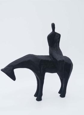 现代简约新中式牧马人摆件雕塑样板房售楼处书房客厅软装饰品