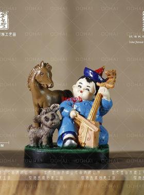 蒙古特色民族风工艺草原题材雕塑马头琴摆件幼儿园桌面树脂雕塑