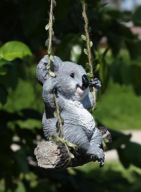 庭院花园装饰杂货创意树脂户外别墅阳台树上挂件秋千考拉仿真摆件